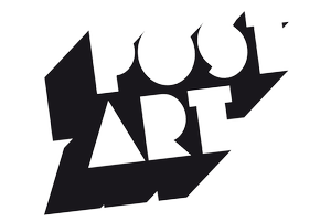 Post-Art logotyp i svartvit grafisk design med blocklikande bokstäver